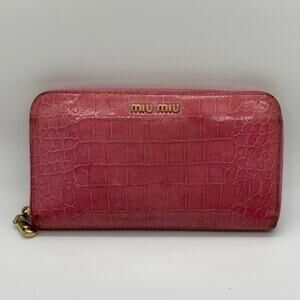 Authentic MIU MIU Crocodile Print Zip Around Leather Wallet